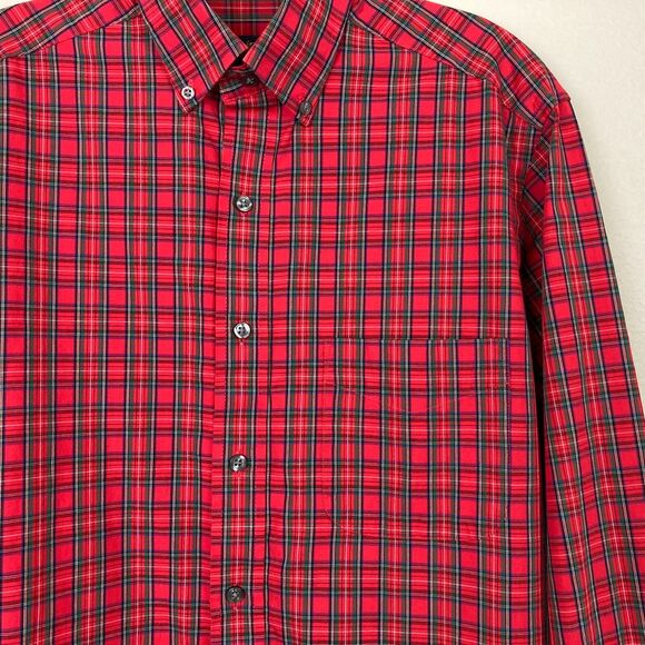 Club Room Men's Dress Shirt Size 14.5 Red Green Plaid Regular Fit Button Up - Picture 3 of 5